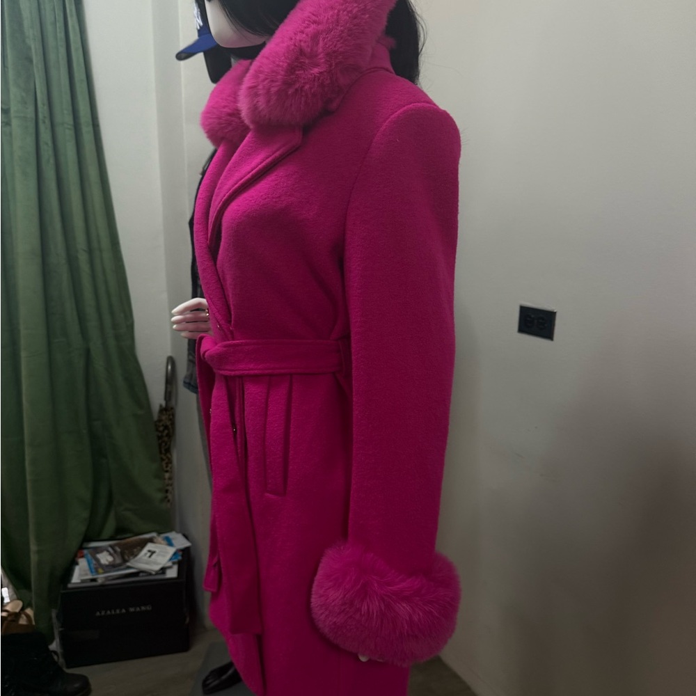 Women's Pink Double-Breasted Coat - Picture 4 of 15